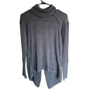 Free People We The Free Charcoal Gray Split Back Turtleneck Sweater Size XS